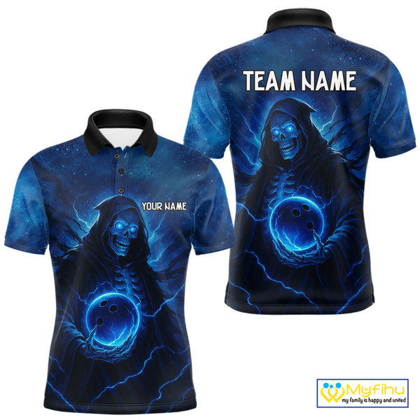 Blue Thunder Lightning Skull Reaper Bowling Shirts For Men Custom Team Bowling Jerseys For Bowlers NQS10679