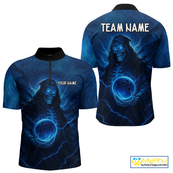 Blue Thunder Lightning Skull Reaper Bowling Shirts For Men Custom Team Bowling Jerseys For Bowlers NQS10679