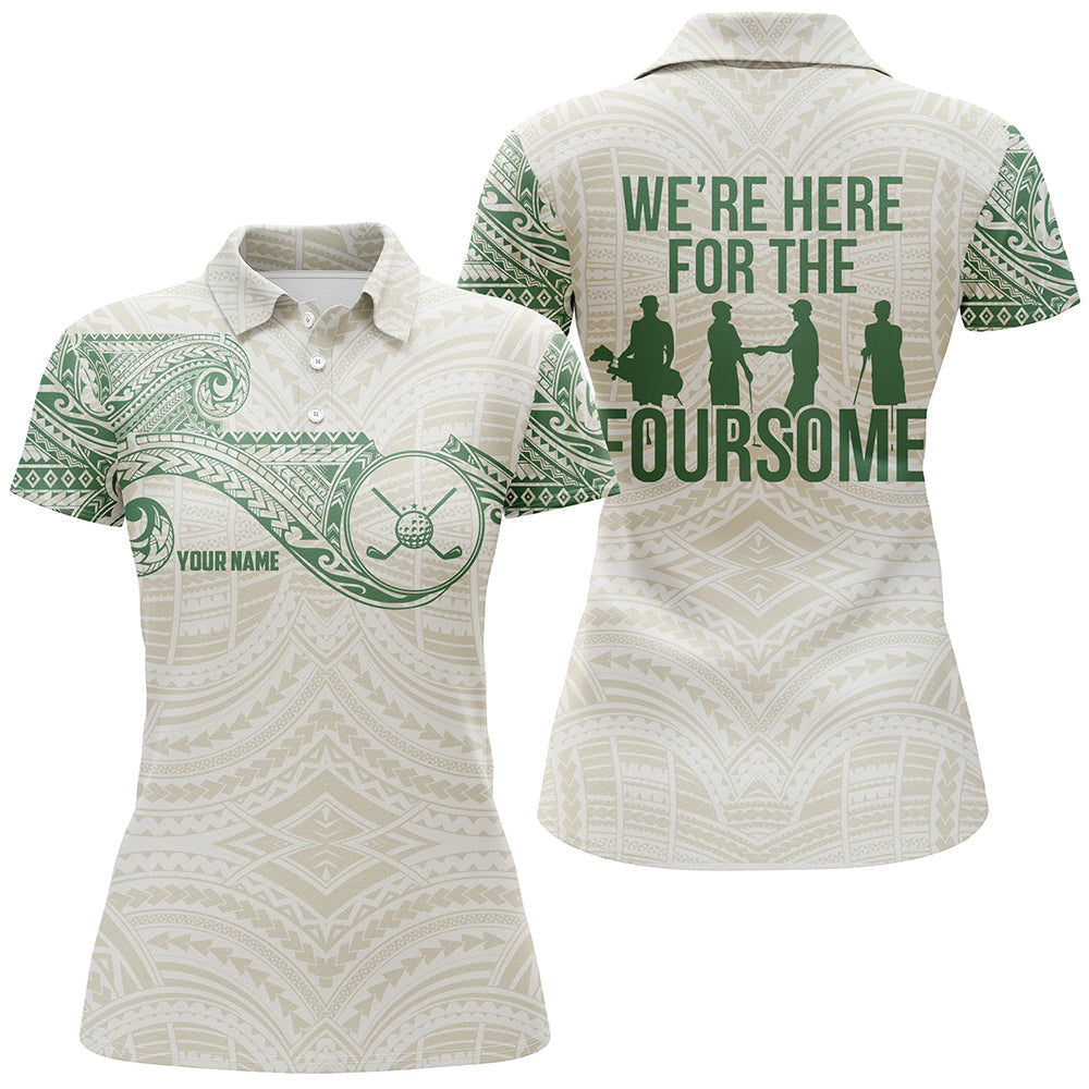 Green tribal pattern Womens golf polo shirt custom name We're here for the foursome golf apparel NQS6624