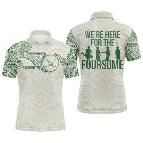 Green tribal pattern Mens golf polo shirts custom name We're here for the foursome team golf apparel NQS6624