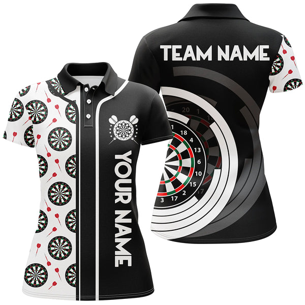 Black and White Dart Board Camo Custom Team Dart Polo, Quarter Zip Shirt For Women, Ladies dart jersey NQS9202