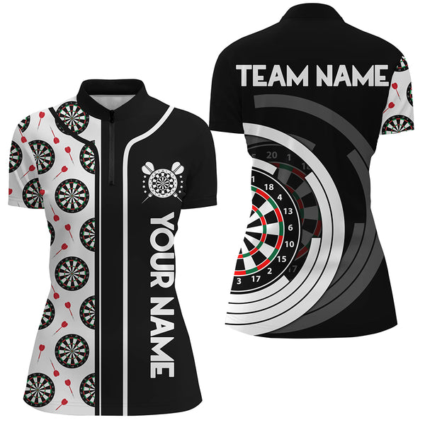 Black and White Dart Board Camo Custom Team Dart Polo, Quarter Zip Shirt For Women, Ladies dart jersey NQS9202