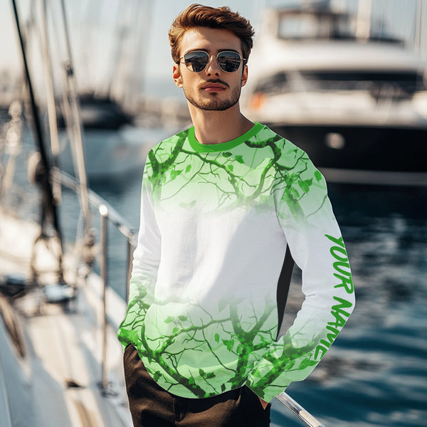Personalized name White and Green Camo performance long sleeve team fishing tournament shirts NQS9554