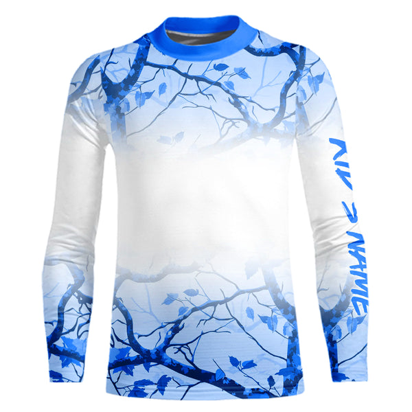 Personalized name White and Blue Camo performance long sleeve team fishing tournament shirts NQS9555