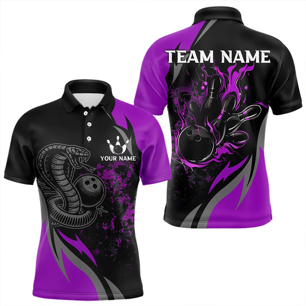 Black and Purple Flame Cobra Snake Bowling Shirts For Men Custom Name Bowling Team League Shirt NQS9714