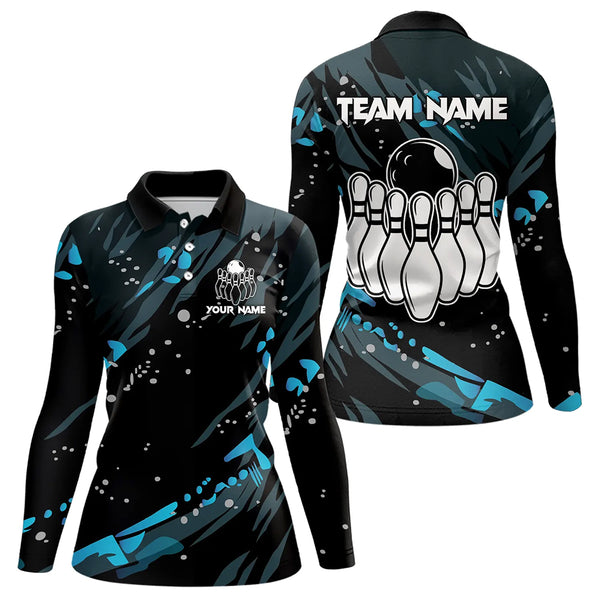 Personalized Blue Camo Bowling Team Shirts For Women Custom Bowling Team jerseys, Gifts For Bowler NQS9718