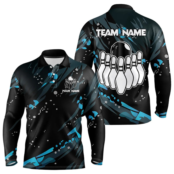 Personalized Blue Camo Bowling Team Shirts For Men Custom Bowling Team jerseys, Gifts For Bowler NQS9718