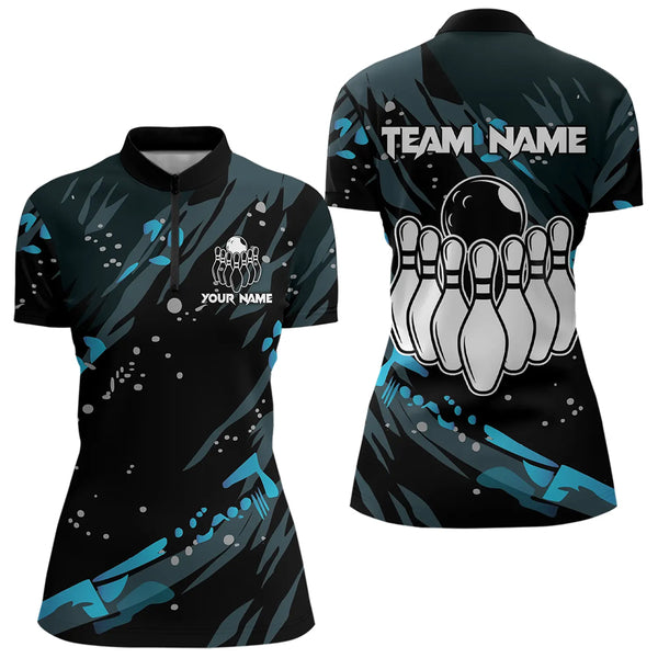 Personalized Blue Camo Bowling Team Shirts For Women Custom Bowling Team jerseys, Gifts For Bowler NQS9718