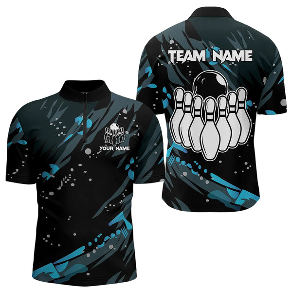 Personalized Blue Camo Bowling Team Shirts For Men Custom Bowling Team jerseys, Gifts For Bowler NQS9718