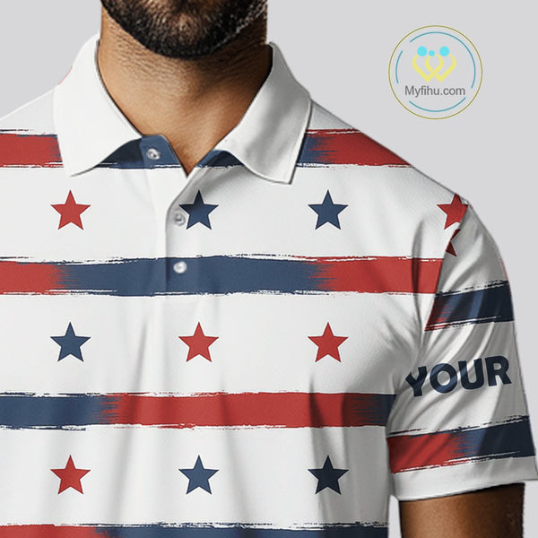 Red, White and Blue stars pattern Men golf polo shirts Custom patriotic golf attire for mens NQS9980