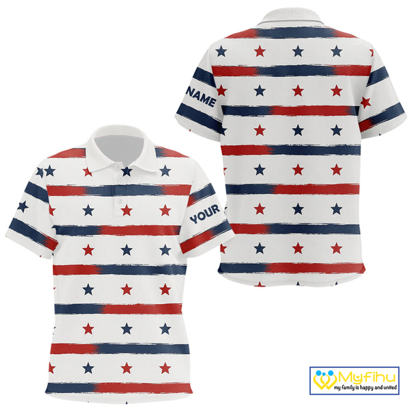 Red, White and Blue stars pattern Kid golf polo shirts Custom patriotic Kid golf attire NQS9980