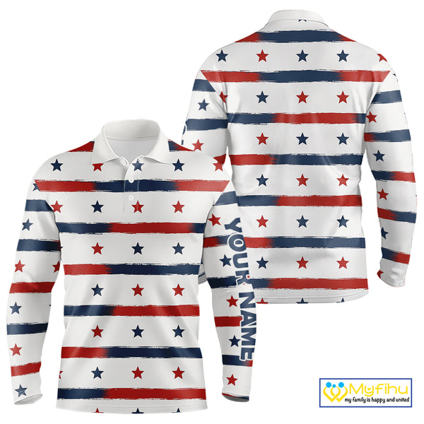 Red, White and Blue stars pattern Men golf polo shirts Custom patriotic golf attire for mens NQS9980