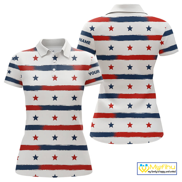 Red, White and Blue stars pattern Women golf polo shirts Custom patriotic ladies golf attire NQS9980