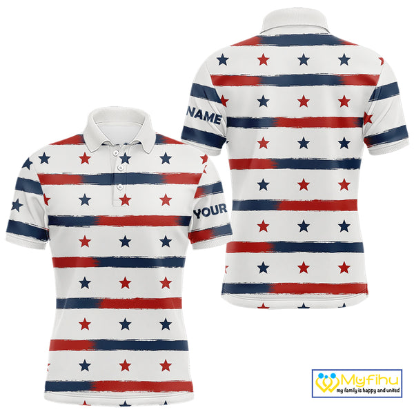 Red, White and Blue stars pattern Men golf polo shirts Custom patriotic golf attire for mens NQS9980