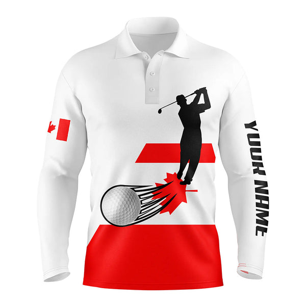Canadian flag Mens golf polo shirts custom name patriotic white golf shirt, best mens golf wear NQS5763