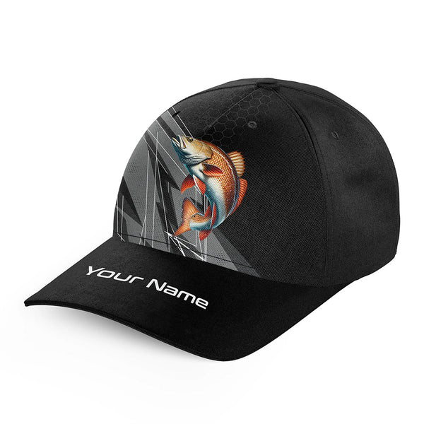 Personalized Black camo Redfish Fishing baseball cap, Red Drum fishing hats for men, women NQS10142