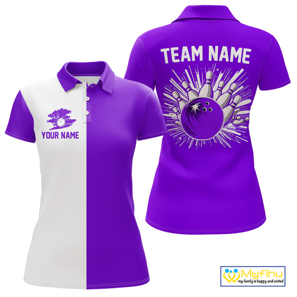 Purple and white Retro Bowling shirts For Women Custom team bowling jerseys gift for Bowlers NQS10145