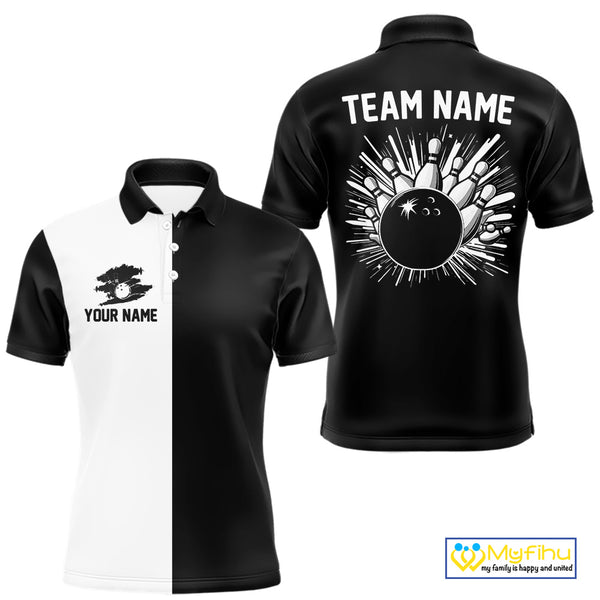 Black and white Retro Bowling shirts For Men Custom team bowling jerseys gift for Bowlers NQS10146
