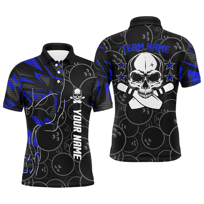 Blue camo black Bowling polo shirts for men custom team name Skull Bowling, team bowling shirts NQS6421