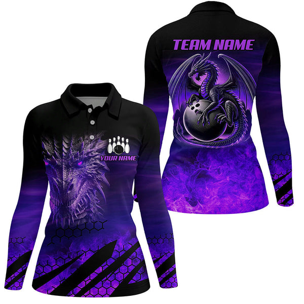Custom Dragon Flame Bowling Shirts For Women, Dragon Fire Bowling Team Shirts NQS8499