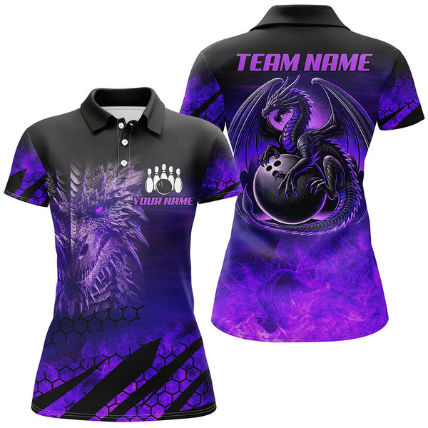 Custom Dragon Flame Bowling Shirts For Women, Dragon Fire Bowling Team Shirts NQS8499