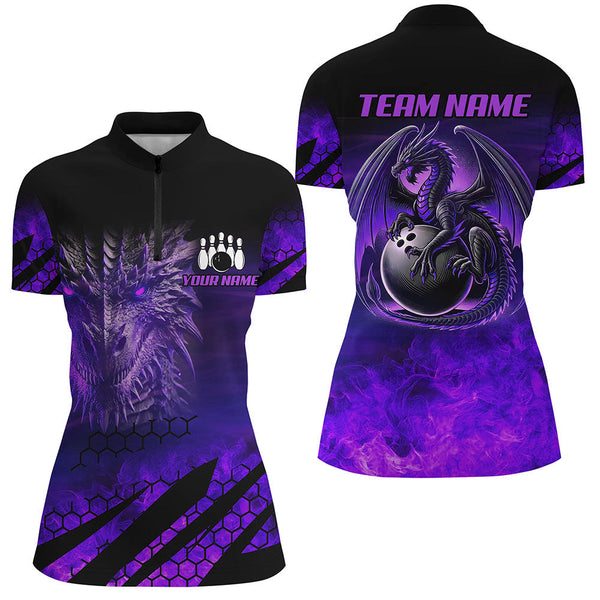 Custom Dragon Flame Bowling Shirts For Women, Dragon Fire Bowling Team Shirts NQS8499