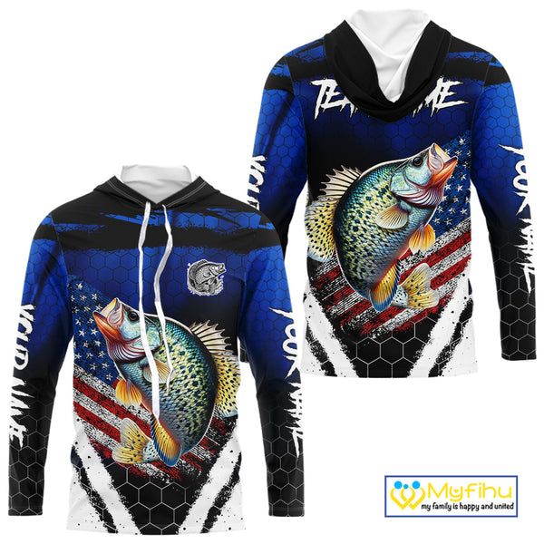 Crappie fishing American Flag Custom patriotic long sleeve team Crappie fishing shirts | Blue NQS10685