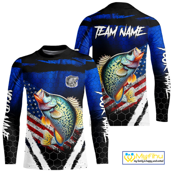 Crappie fishing American Flag Custom patriotic long sleeve team Crappie fishing shirts | Blue NQS10685