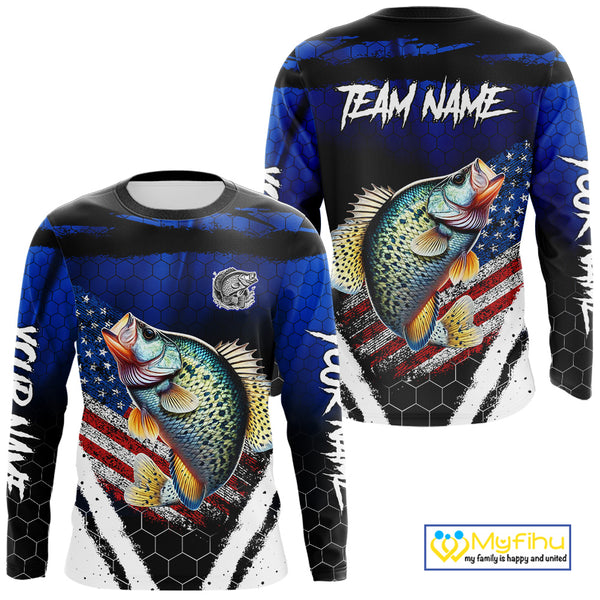 Crappie fishing American Flag Custom patriotic long sleeve team Crappie fishing shirts | Blue NQS10685