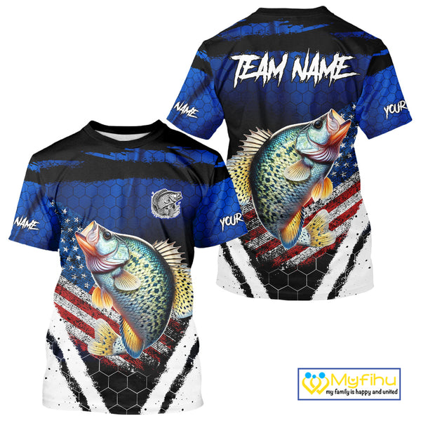 Crappie fishing American Flag Custom patriotic long sleeve team Crappie fishing shirts | Blue NQS10685
