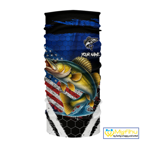 Walleye fishing American Flag Custom patriotic long sleeve team Walleye fishing shirts | Blue NQS10686