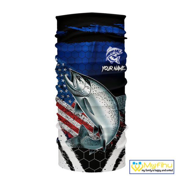 Salmon fishing American Flag Custom patriotic long sleeve team Salmon fishing shirts | Blue NQS10687