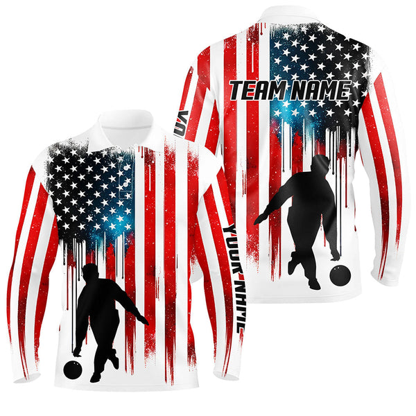 Red white and blue American flag Bowling Polo Shirts For Men custom bowling team jerseys for bowlers NQS6874