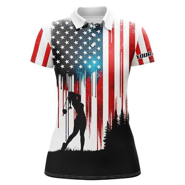 American flag Womens golf polo shirts custom name women golfer patriotic golf tops for women NQS6873