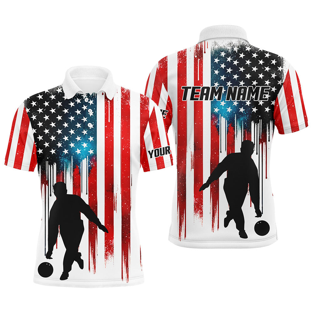 Red white and blue American flag Bowling Polo Shirts For Men custom bowling team jerseys for bowlers NQS6874