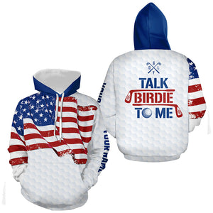 Funny Golf Hoodies custom American flag patriotic white golf hoodie talk birdie to me NQS9204