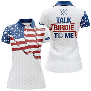 Funny Women Golf Polo Shirts custom American flag patriotic white golf shirts talk birdie to me NQS9204