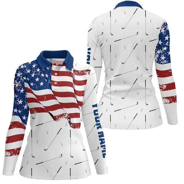 Funny Women Golf Polo Shirts custom American flag patriotic white golf camo shirts talk birdie to me NQS9205