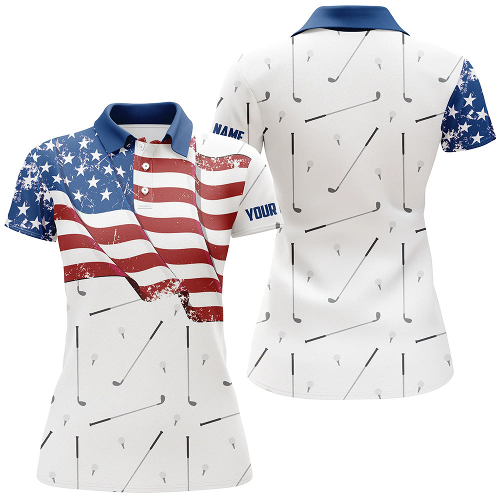 Funny Women Golf Polo Shirts custom American flag patriotic white golf camo shirts talk birdie to me NQS9205