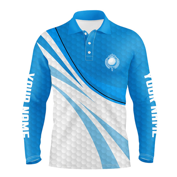 Blue and white Mens Golf Polo Shirts Custom Mens blue golf polo golfer gifts NQS9206