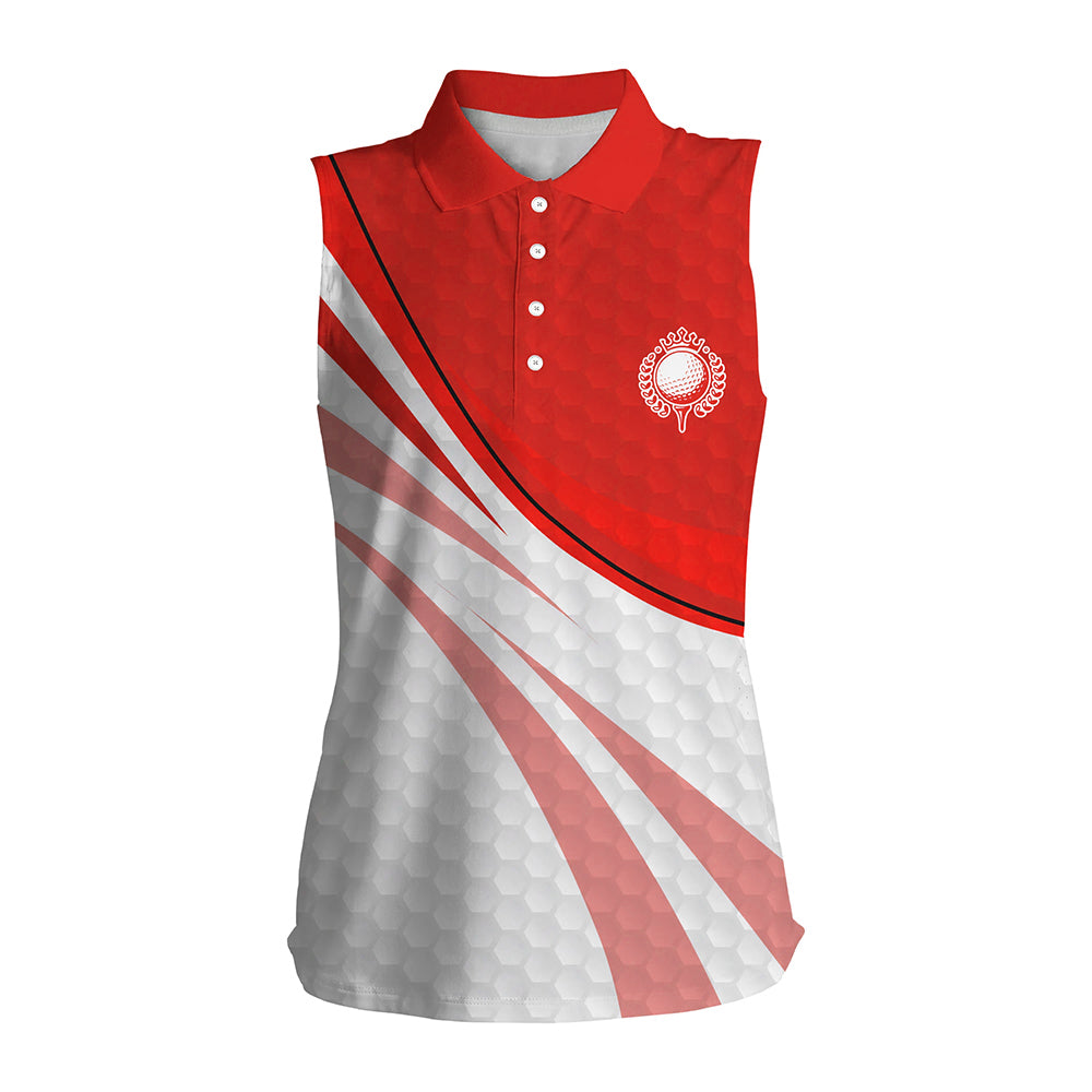 Red and white golf shirt Women sleeveless polo shirt, ladies Red golf polo golfer gifts NQS9208