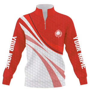 Red and white Quarter zip golf sweatshirt Custom red golf sweater golfer gifts NQS9208