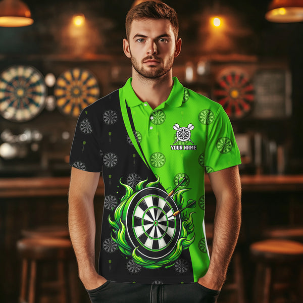 Personalized Black and Green Camo Flame Darts Shirts For Men Custom Green Fire Team Darts Jerseys NQS9565
