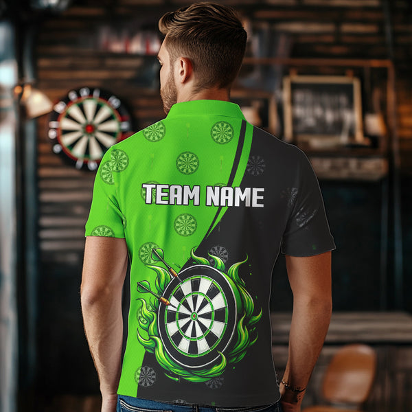 Personalized Black and Green Camo Flame Darts Shirts For Men Custom Green Fire Team Darts Jerseys NQS9565
