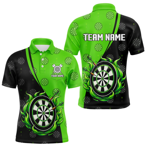 Personalized Black and Green Camo Flame Darts Shirts For Men Custom Green Fire Team Darts Jerseys NQS9565