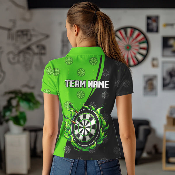 Personalized Black and Green Camo Flame Darts Shirts For Women Custom Green Fire Team Darts Jerseys NQS9565