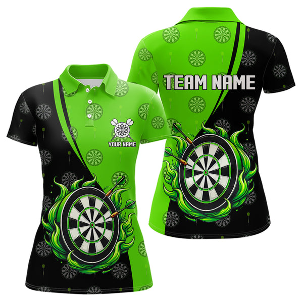 Personalized Black and Green Camo Flame Darts Shirts For Women Custom Green Fire Team Darts Jerseys NQS9565