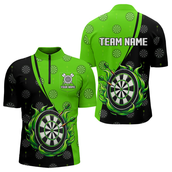Personalized Black and Green Camo Flame Darts Shirts For Men Custom Green Fire Team Darts Jerseys NQS9565