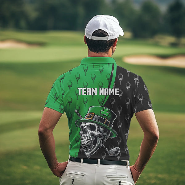 Personalized Black and Green Camo Skull Men golf polo shirts Custom St Patrick Day mens golf wear NQS9566