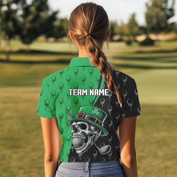 Personalized Black and Green Camo Skull Women golf polo shirts Custom St Patrick Day ladies golf wear NQS9566